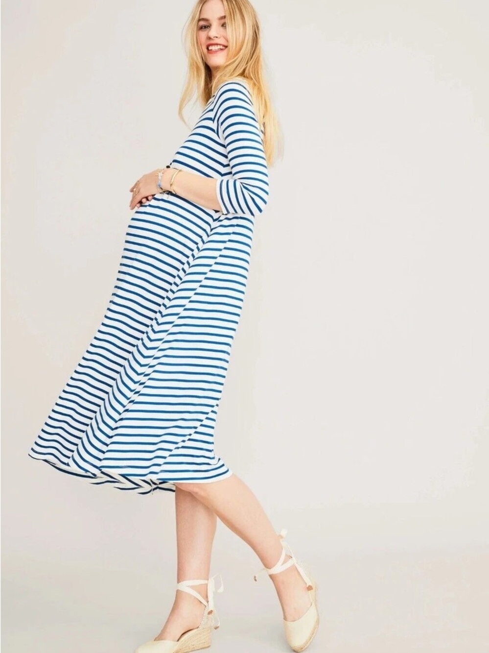 Hatch Blue & White Striped Maternity Midi Dress